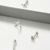 Elena 9k solid white gold graduating crystal trio flat back stud earring