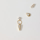 Kate 9k solid yellow gold double charm drop flat back stud earring