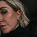 Noir white gold and black stone spike huggie hoop earrings - Helix & Conch