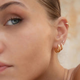 Leia 9k solid yellow gold linear 3 crystal flat back stud earring