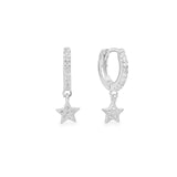 Celestial white gold plated star charm huggie hoop earring
