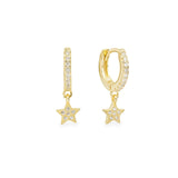 Celestial gold plated star charm huggie hoop earring