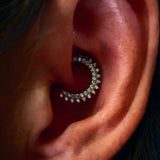Ora 9k solid yellow gold double pavé jewelled hinged single Daith earring - Helix & Conch