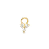 Flor single 9k solid yellow gold tiny 3 crystal charm for hinged segment earring