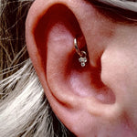Flor single 9k solid yellow gold tiny 3 crystal charm for hinged segment earring - Helix & Conch