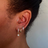 Leia 9k solid yellow gold linear 3 crystal flat back stud earring