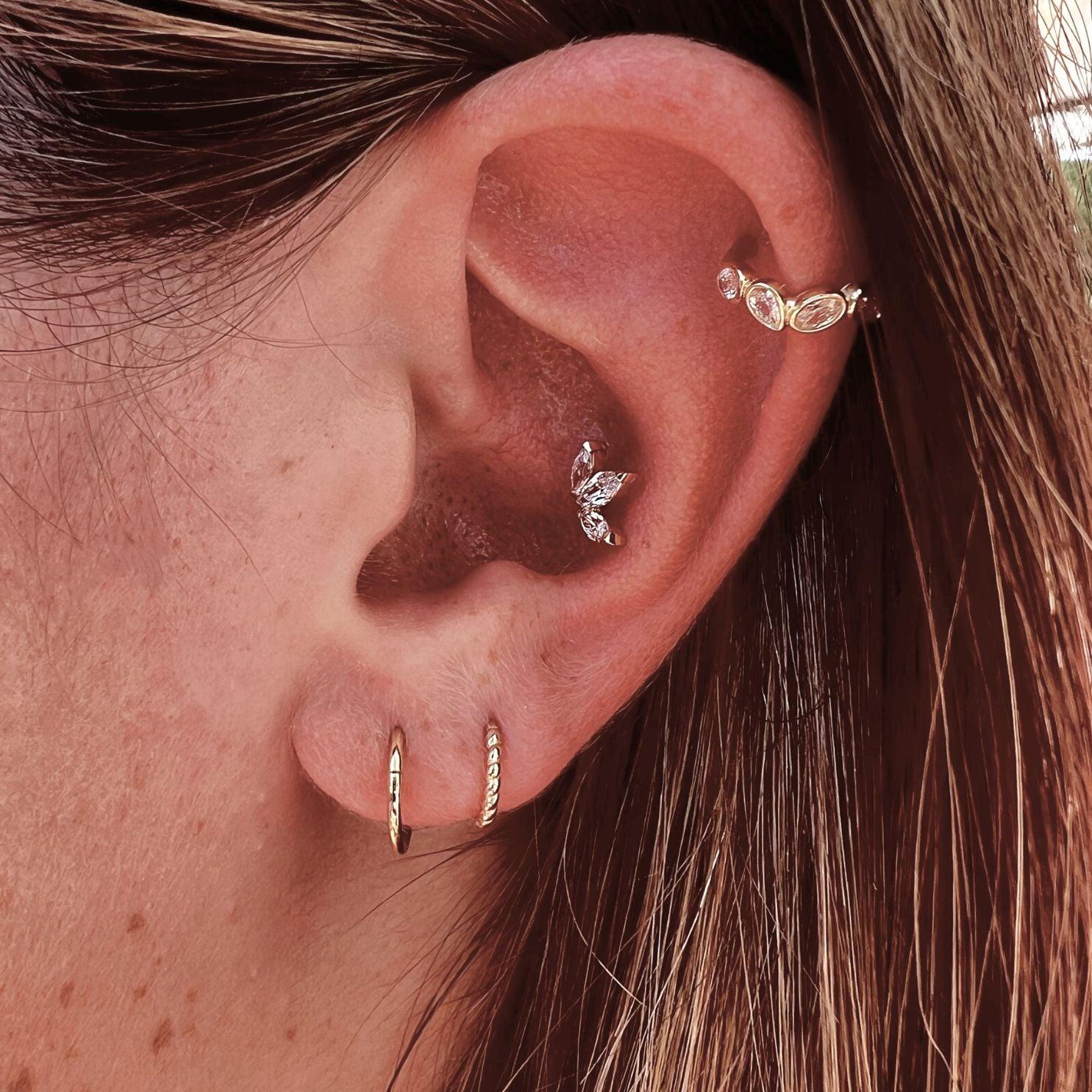Trenza 14k solid yellow gold braided single hoop earring - Helix & Conch
