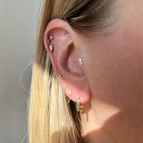 Leia 9k solid yellow gold linear 3 crystal flat back stud earring