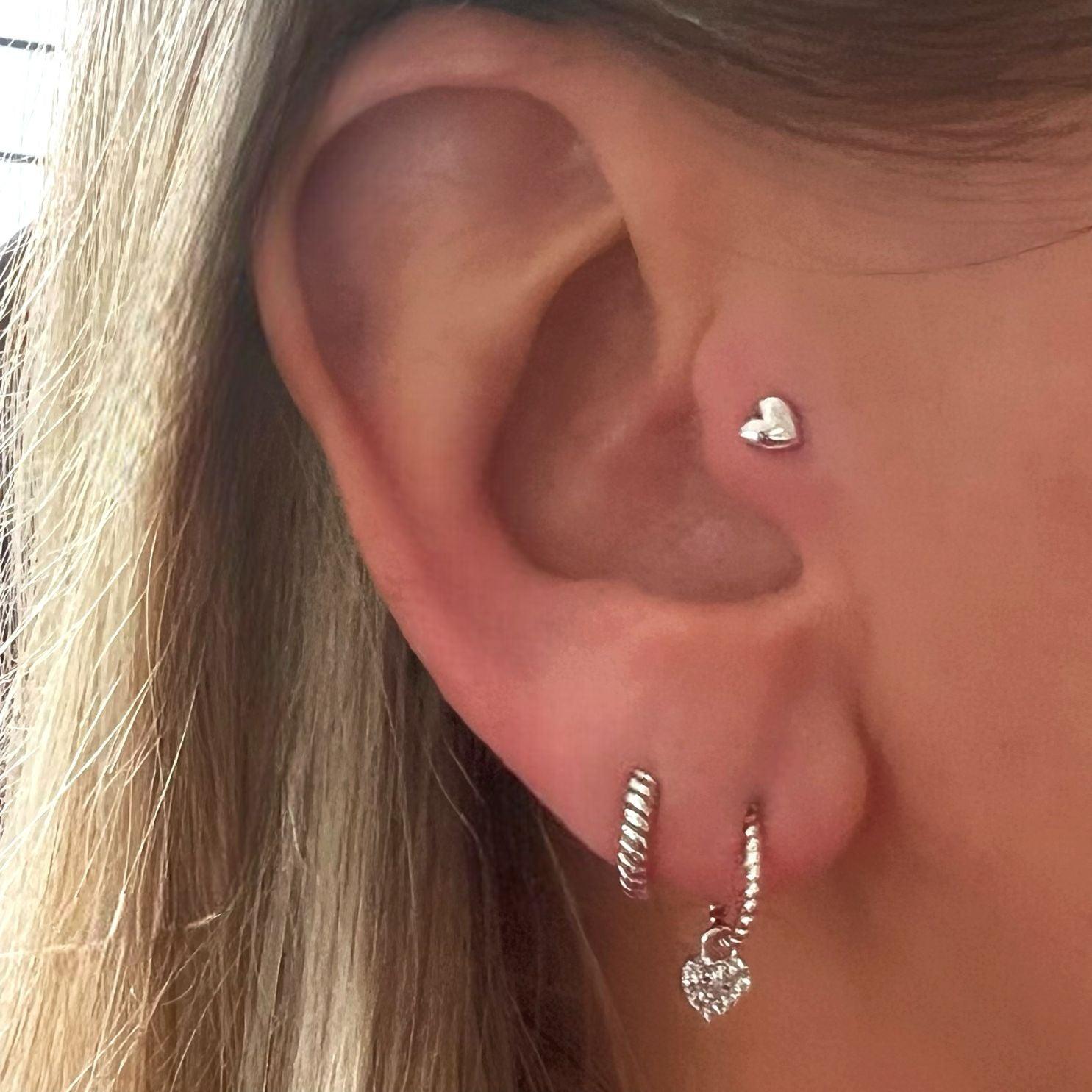 Trenza 14k solid white gold braided single hoop earring - Helix & Conch