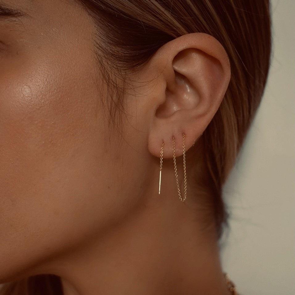 Hilo yellow gold single threader earring - Helix & Conch