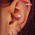 Perla white gold beaded single tiny huggie - Helix & Conch