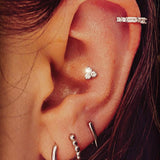Perla white gold beaded single tiny huggie - Helix & Conch