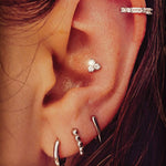 Trillium 9k solid white gold tri stone internally threaded labret stud - Helix & Conch