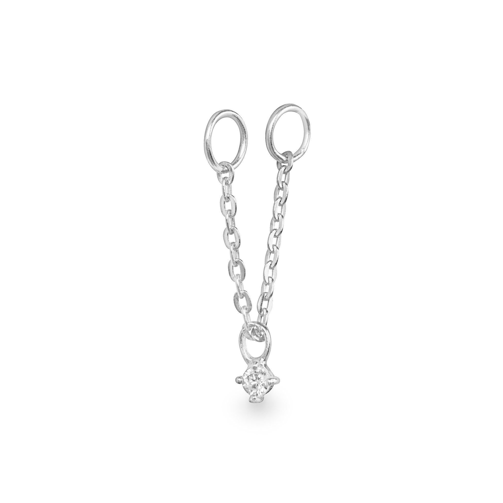 Adorno single 9k solid white gold solitaire crystal and chain charm for labret studs