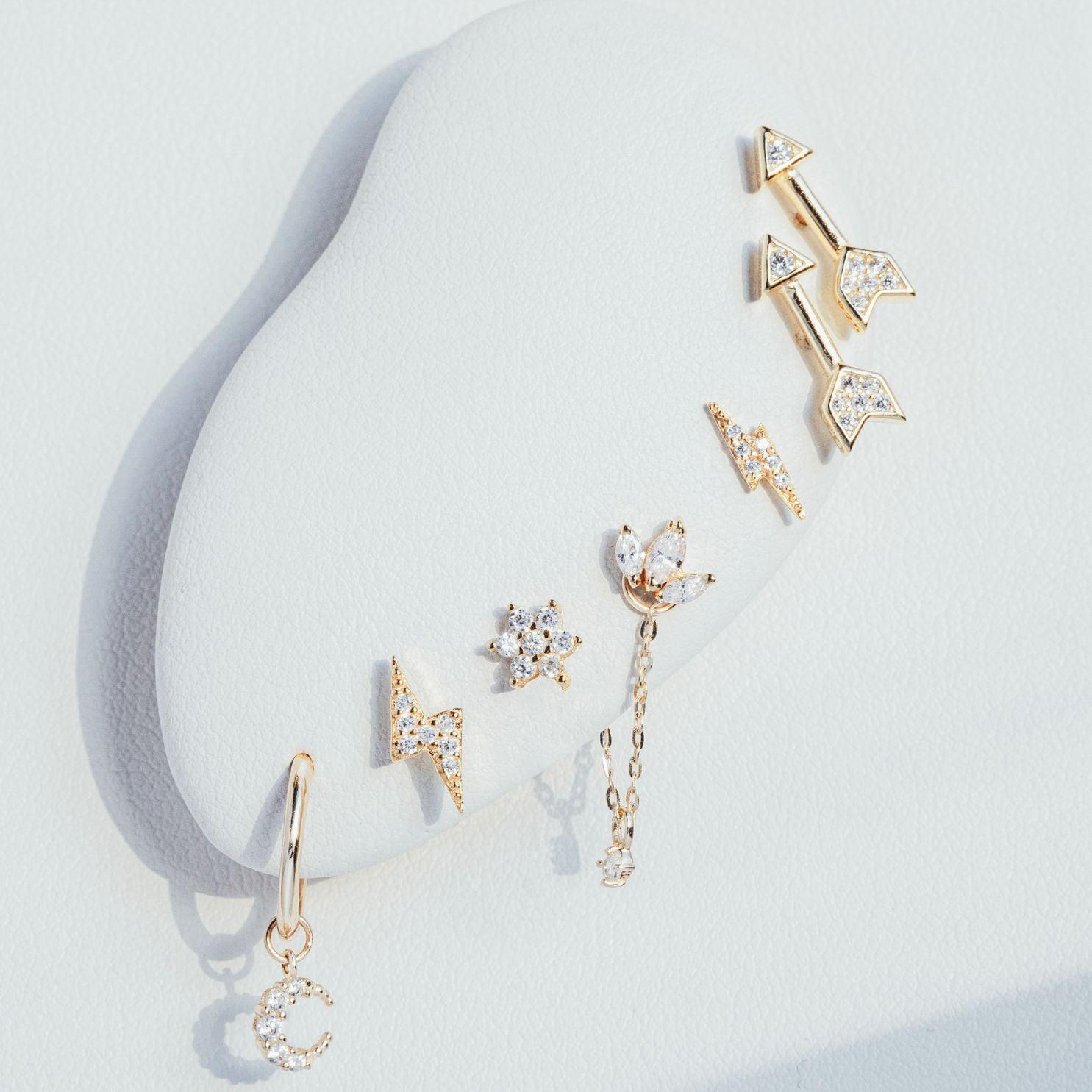 Baleno gold lightning bolt stud earring - Helix & Conch
