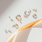 Flor single 9k solid white gold tiny 3 crystal charm for hinged segment earring - Helix & Conch