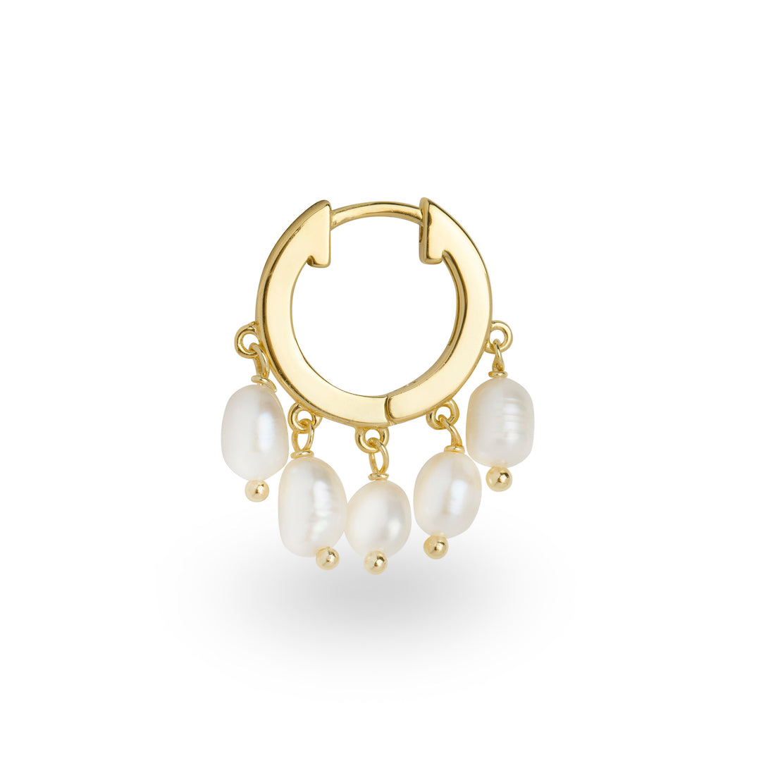 Hera yellow gold hoop freshwater pearl single earring - Helix & Conch
