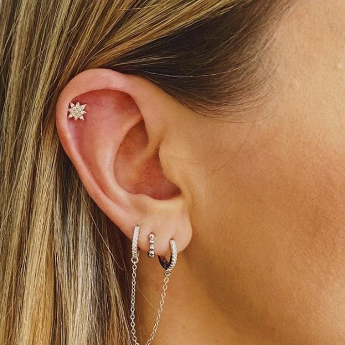 Manette dual piercing white gold huggie earring - Helix & Conch