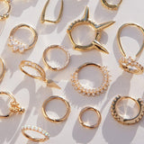 Ora 9k solid yellow gold double pavé jewelled hinged single Daith earring - Helix & Conch