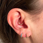 Azure gold and turquoise tiny single huggie hoop earring - Helix & Conch