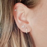 Bloque 9k solid white gold jewelled baguette and solitaire internally threaded single labret stud - Helix & Conch