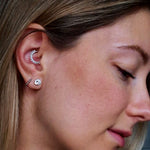 Ora 9k solid white gold double pavé jewelled hinged Daith single earring - Helix & Conch