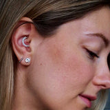 Ora 9k solid white gold double pavé jewelled hinged Daith single earring - Helix & Conch
