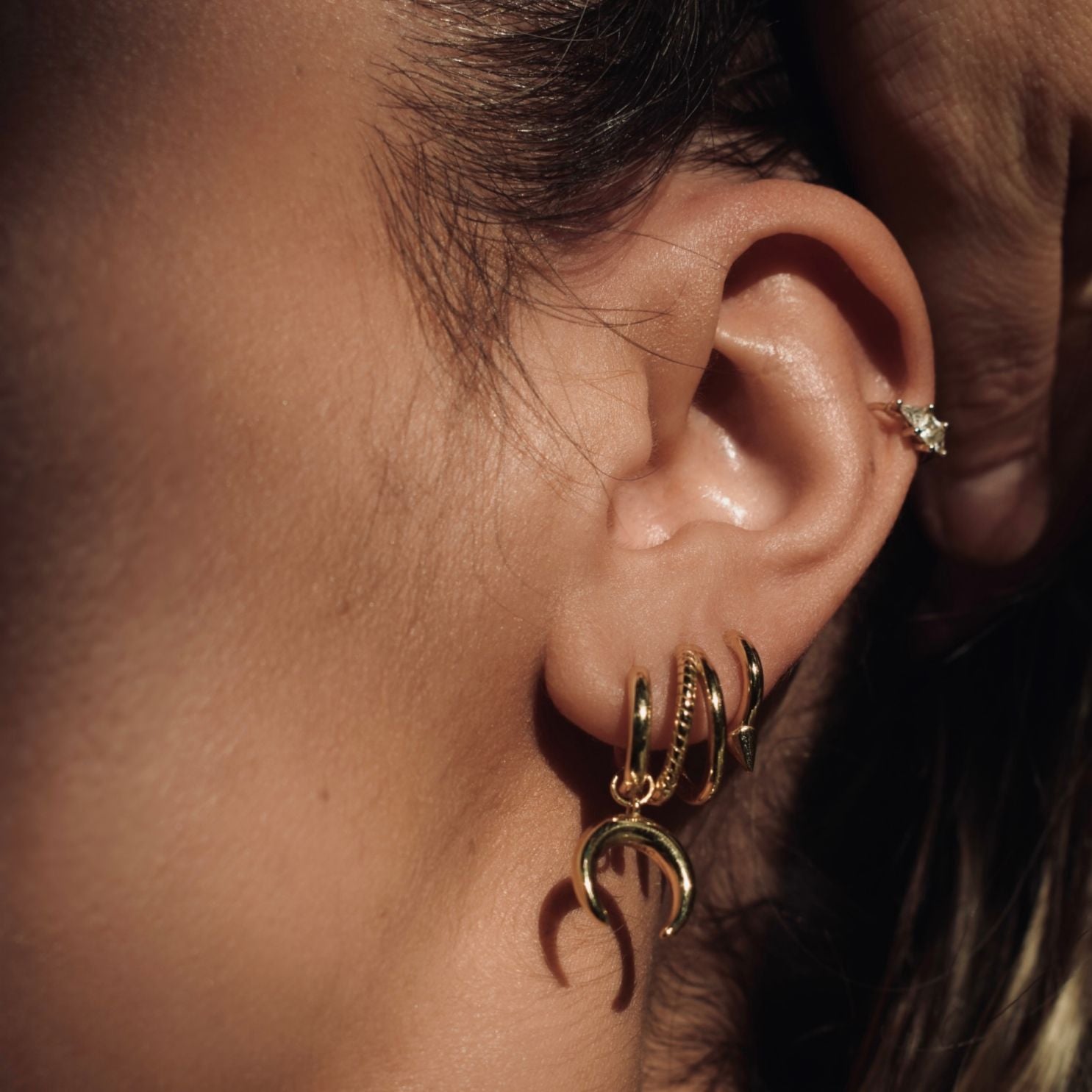 selene yellow gold horn charm for earrings - Helix & Conch
