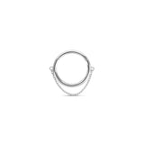 Cadena 9k solid white gold single chain hinged hoop earring