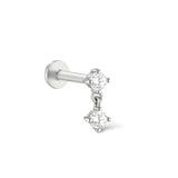 Aro 14k solid white gold internally threaded hanging double gem single labret stud - Helix & Conch