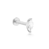 Navette 14k solid white gold solitaire Marquise internally threaded single labret stud - Helix & Conch