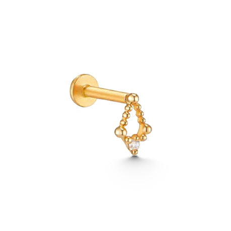 Estel 14k solid yellow gold kite charm with solitaire internally threaded single labret stud