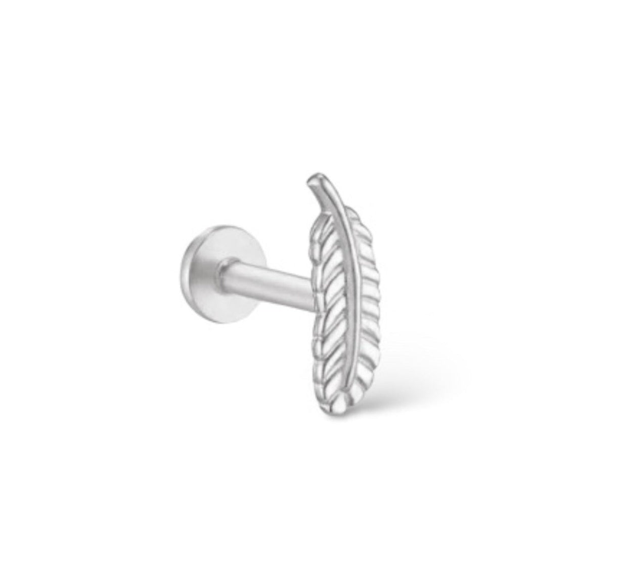 Pluma 14k solid white gold feather internally threaded single labret stud - Helix & Conch