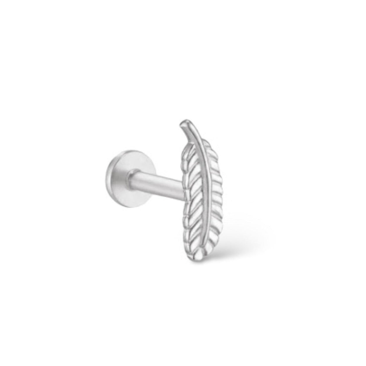 Pluma 14k solid white gold feather internally threaded single labret stud - Helix & Conch