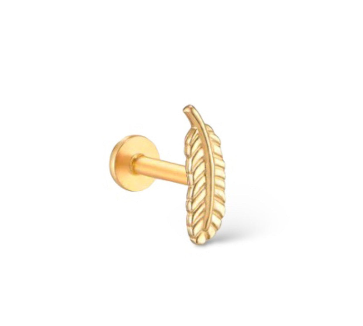 Pluma 14k solid yellow gold feather internally threaded single labret stud - Helix & Conch