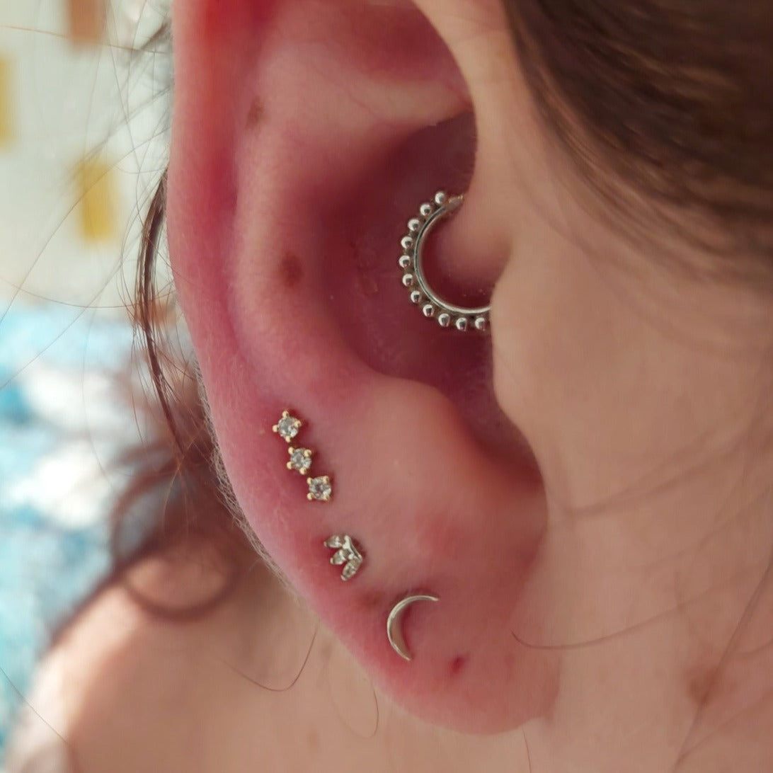 Alba tiny 14k solid white gold internally threaded marquise cut crystal single labret stud - Helix & Conch