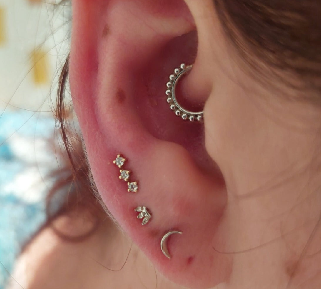 Alba tiny 14k solid white gold internally threaded marquise cut crystal single labret stud - Helix & Conch