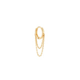 Coevo 14k solid yellow gold tiny single huggie earring with double chain