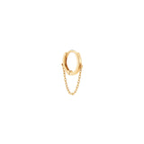 Coevo 14k solid yellow gold single huggie hoop earring with single chain