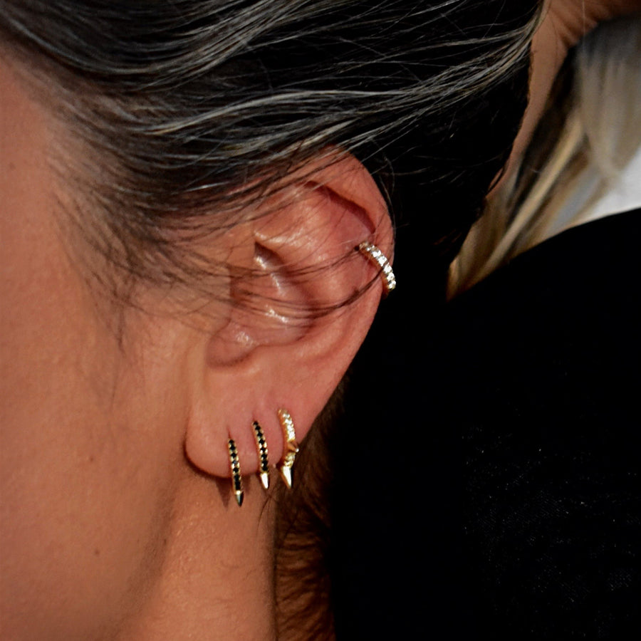 Noir gold and black stone spike huggie hoop earrings