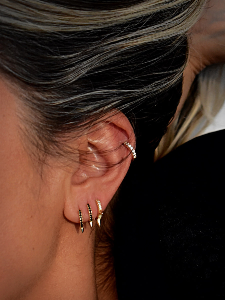 Noir gold and black stone spike huggie hoop earrings