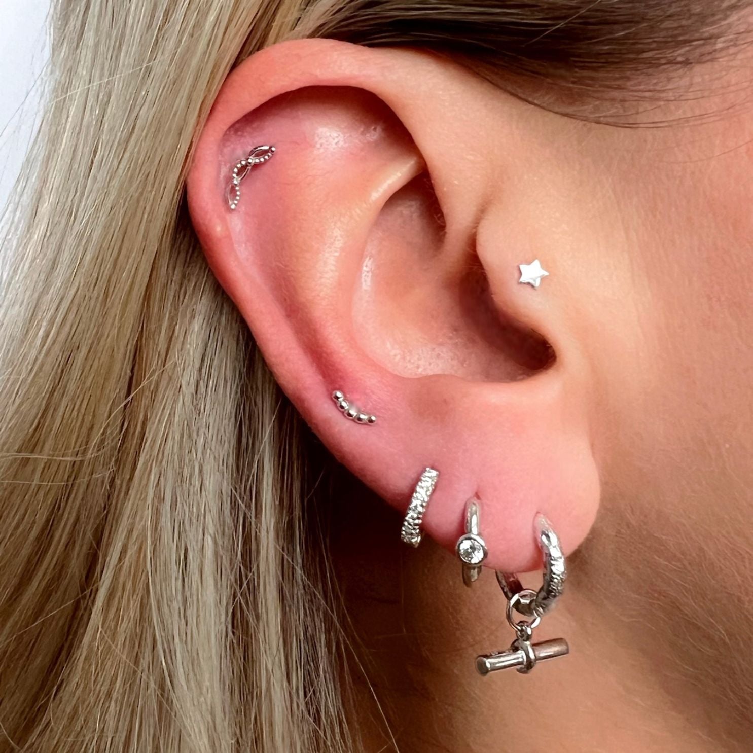 Bijou tiny white gold single huggie hoop earring - Helix & Conch