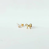 Cinta 14k solid yellow gold bow internally threaded labret stud earring