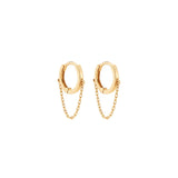 Coevo 14k solid yellow gold single huggie hoop earring with single chain