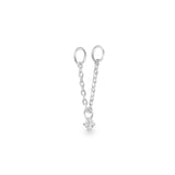 Adorno single 9k solid white gold solitaire crystal and chain charm for labret studs