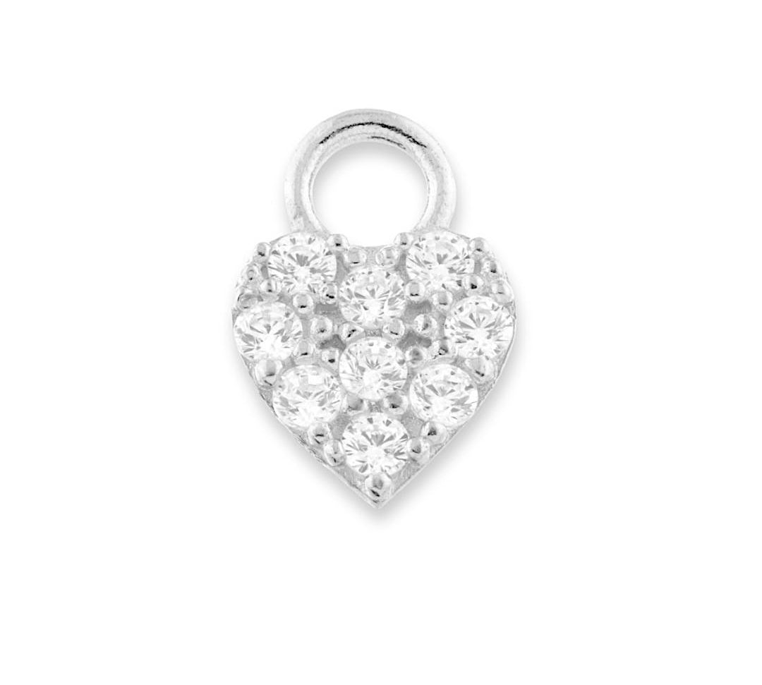 Amie single 9k solid white jewelled heart charm - Helix & Conch