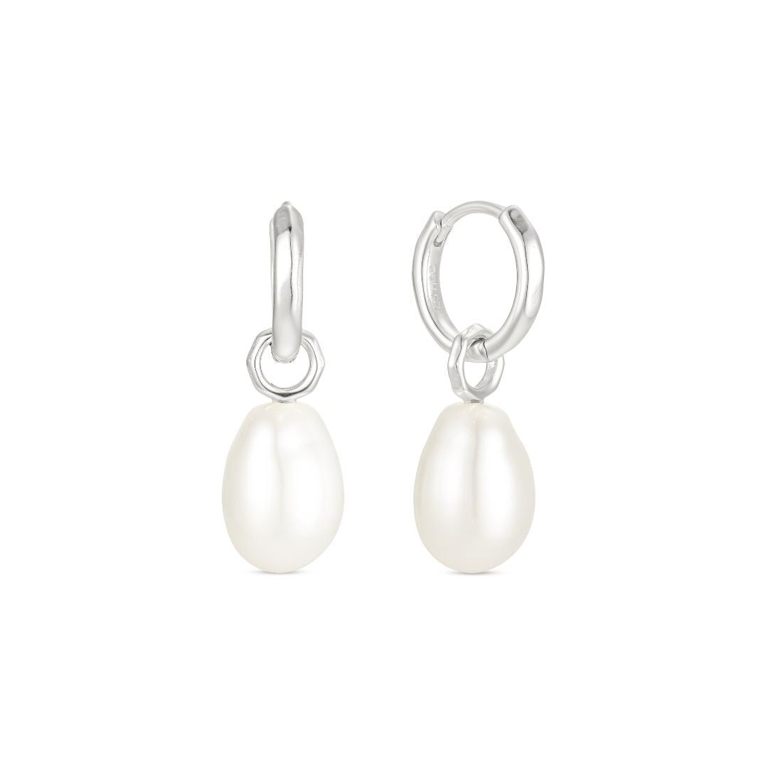 Aphrodite Pearl Hoop Earring, silver, pearl-detail hoop earring for healed piercings
