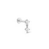 Aro 14k solid white gold internally threaded hanging double gem single labret stud earring