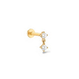 Aro 14k solid yellow gold internally threaded hanging double gem single labret stud earring