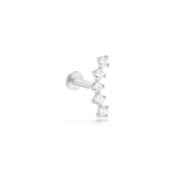 Asteria 14k solid white curved cubic zirconia internally threaded single labret stud earring